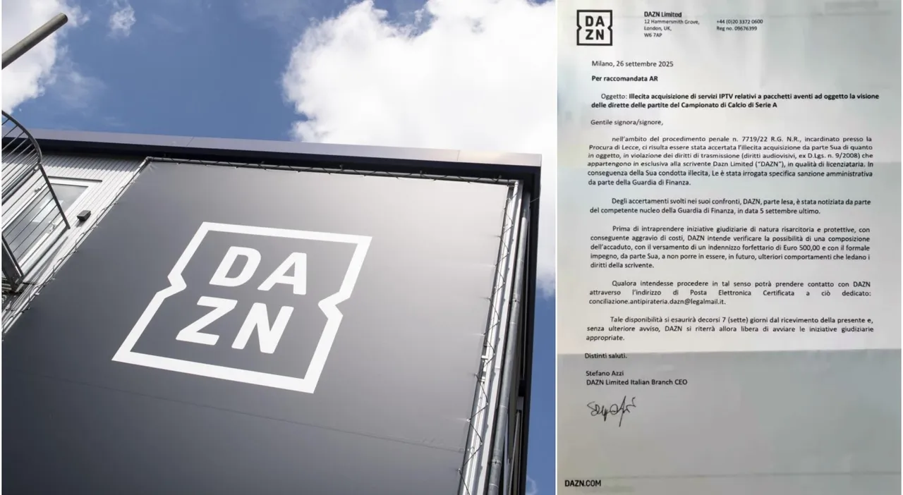 Raccomandata DAZN, stangata da 500 euro e scadenza di sette giorni: come funziona la richiesta di indennizzo per l’IPTV illegale
