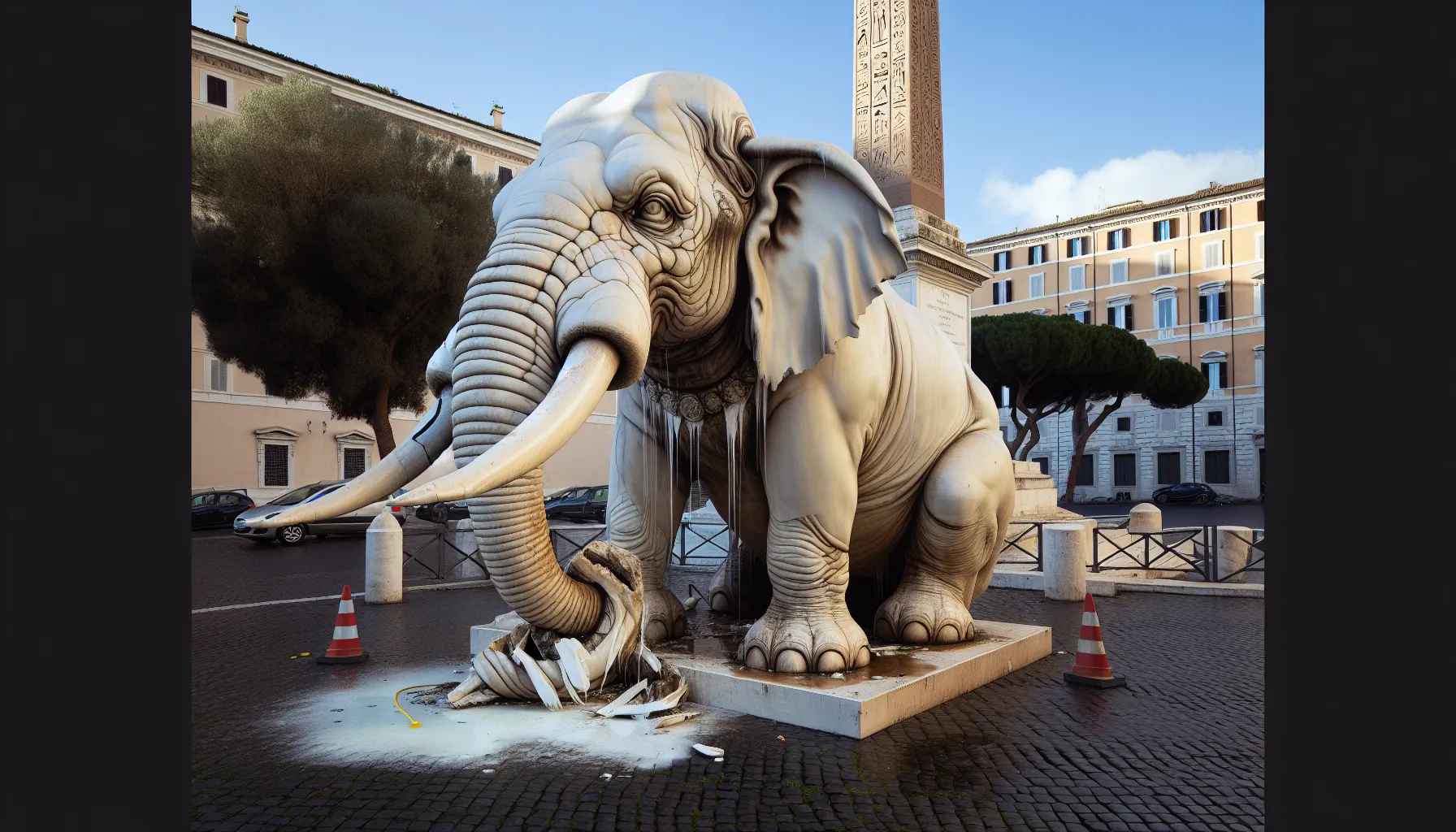Elefantino del Bernini danneggiato a Roma: zanna spezzata in Piazza della Minerva