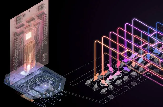 Il chip HRL da 18 qubit che si controlla dentro il criostato
