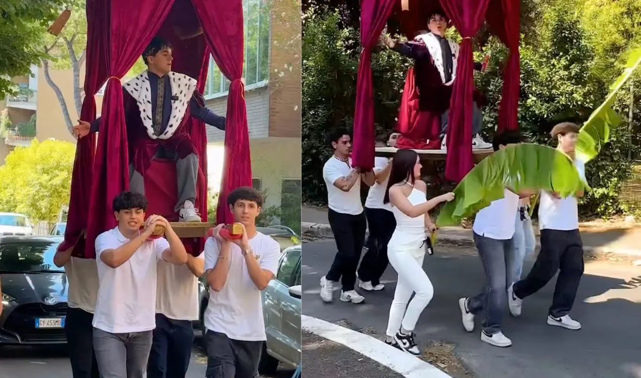Studente romano arriva all'orale della maturità su un letto a baldacchino, il video diventa virale